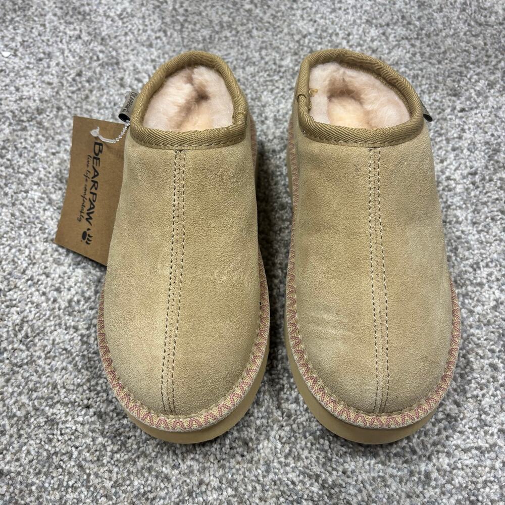 New- Bearpaw light tan slides size youth 2